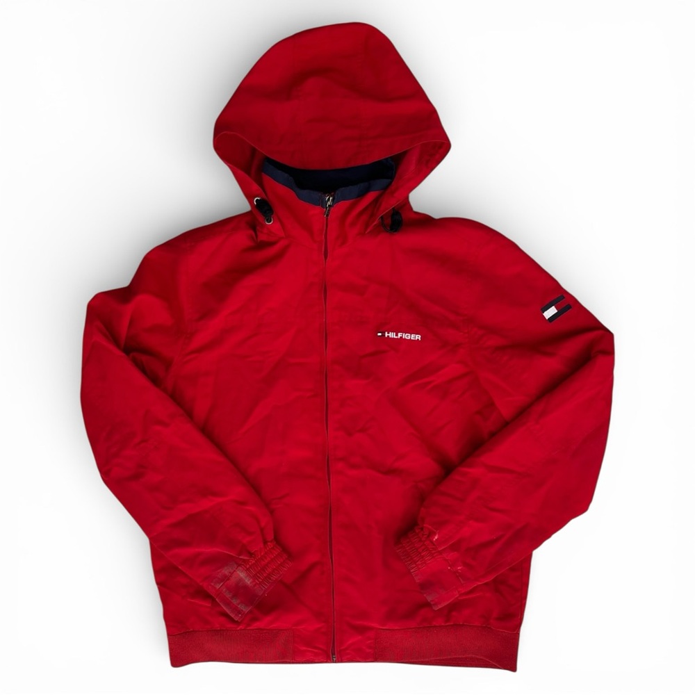Men’s S Tommy Hilfiger Red Hooded Vintage Windbreaker Jacket